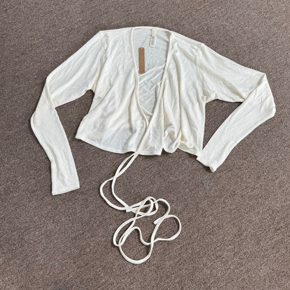 SKIMS Lightweight Modal Long Sleeve Wrap Top Ecru Off White 2X LS-LST-10146W NWT